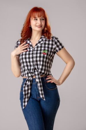Exklusiv bei Topvintage ~ Roxy Karo-Bluse in Schwarz-Weiß