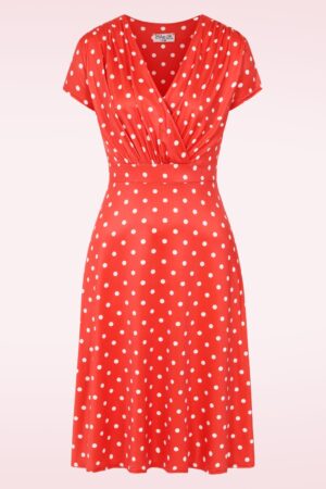 Exklusiv bei Topvintage ~ Ruby Polkadot Delight Kleid in Rot und Weiß