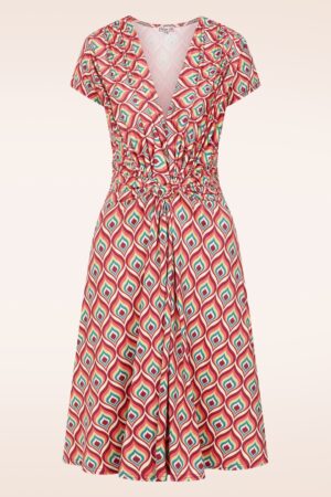 Exklusiv bei Topvintage ~ Suki Stretchkleid mit Knotendetail in Koralle und Multicolor