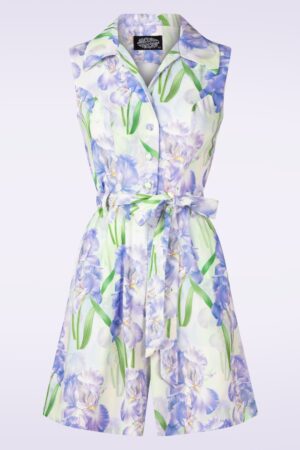 Exklusiv bei Topvintage ~ Violet Blossom Playsuit in Grün und Lila