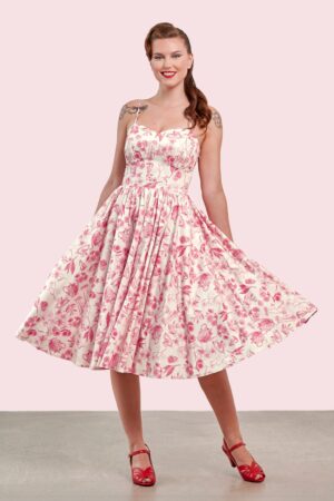 Jeanie Tea Garden Swing Kleid Creme und Rot