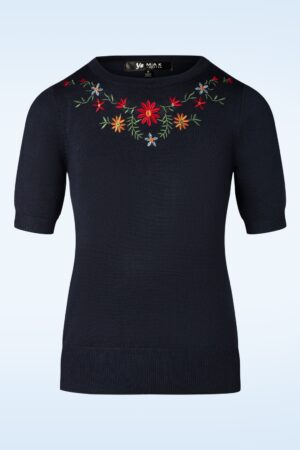 Julie Floral Top in Marineblau