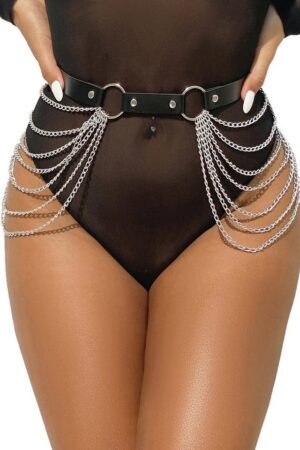 Lau-Fashion Strapsgürtel Taillenkette Metall Harness Hüftkette Punk Gürtel Schwarz Verstellbar, sexy Dessous