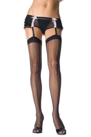 Leg Avenue Socken Schwarze Strapsstrümpfe mit gestrichelten Linien Overknee-Strümpfe mit farbigen Nadelstreifen