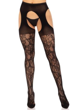 Leg Avenue Strapsstrümpfe Straps-Strümpfe mit Strapsgürtel Netz-Muster - schwarz (1-Paar) transparent