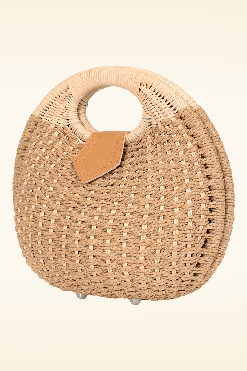 Lottie Runde Rattan-Handtasche in Sand