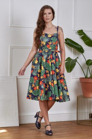 Morena Tropical Summer Swingkleid in Dunkelblau/mehrfarbig
