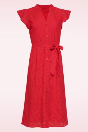 Ophelia Broderie Anglaise Baumwollkleid in Rot
