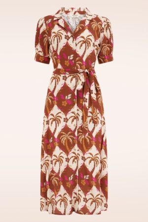 Penelope Palmwaves Midi-Blusenkleid in Braun