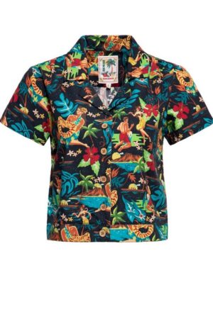 QueenKerosin Kurzarmbluse im Hawaiianischen Design