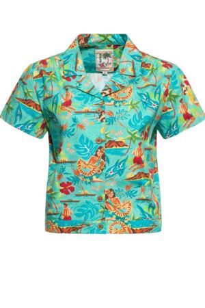 QueenKerosin Kurzarmbluse im Hawaiianischen Design