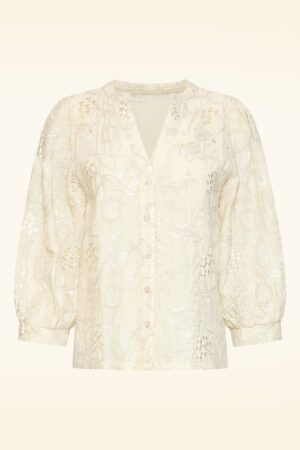 Sequin Bloom Bestickte Bluse in Creme