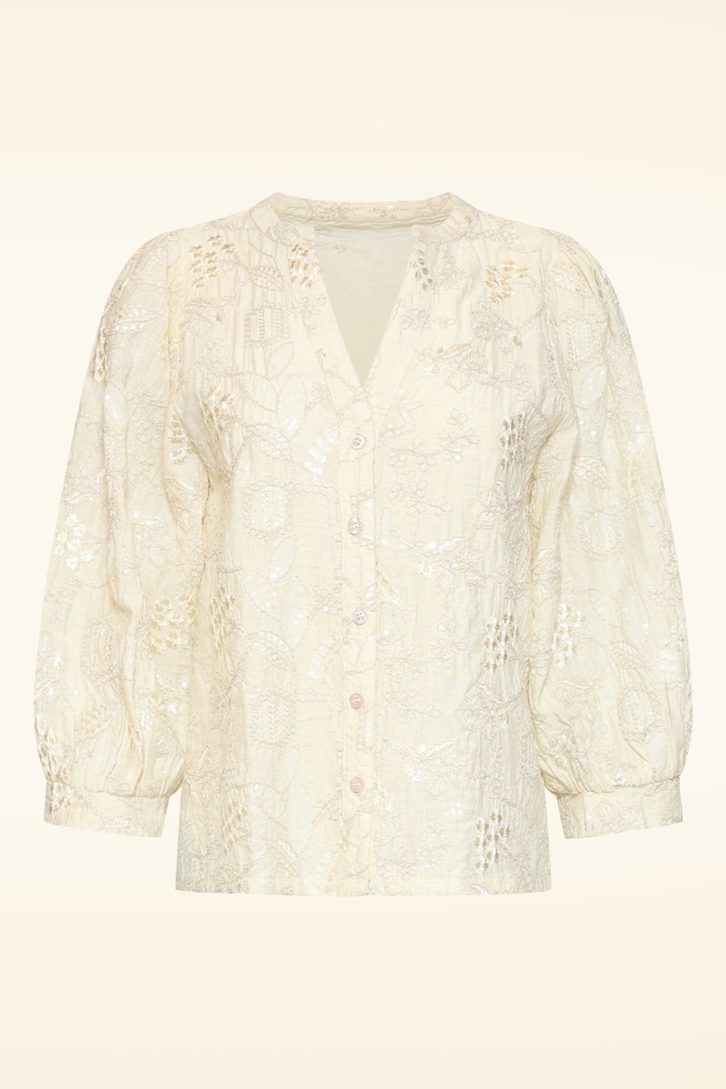 Sequin Bloom Bestickte Bluse in Creme