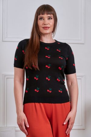 Sonia Fair Isle Cherry Pullover in Schwarz
