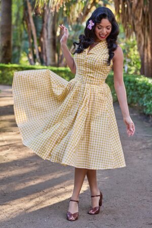 Sophia May Vichy-Karo-Swingkleid aus Baumwolle in Gelb-Weiß