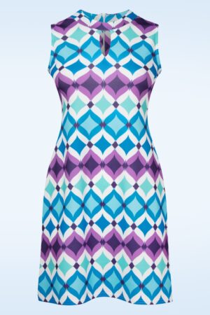 Topvintage exclusive ~ Sammi Retro A-Linien Kleid in Lila und Blau