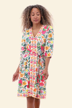 Tutti Frutti Garden A-Linien-Kleid in Off-White und Multicolor