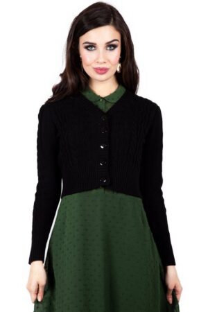Voodoo Vixen Strickjacke Mabel Cropped Cardigan Schwarz Retro Vintage Zopfmuster