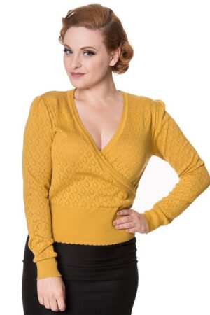 Banned Strickpullover Basic Instinct Gelb Vintage Rockabilly Wickeltop