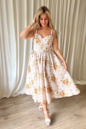 Bryson Floral Midikleid in Puderrosa