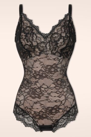 Exklusiv bei Topvintage ~ Boudoir Figurformender Spitzenbody in Schwarz