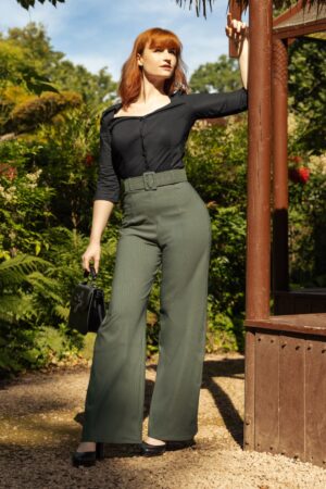 Exklusiv bei Topvintage ~ Sasha Pinstripe Stoffhose in Olivgrün