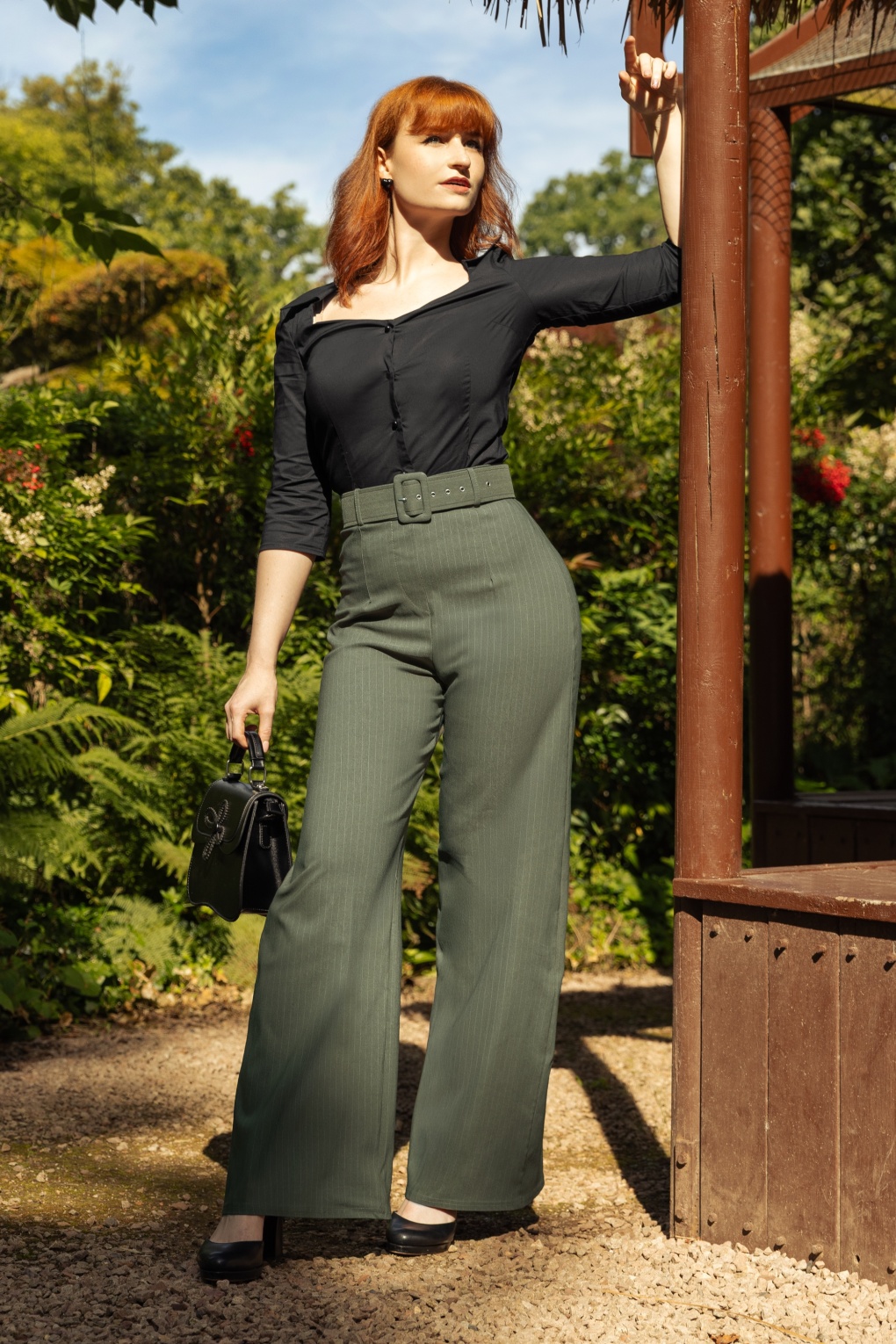 Exklusiv bei Topvintage ~ Sasha Pinstripe Stoffhose in Olivgrün