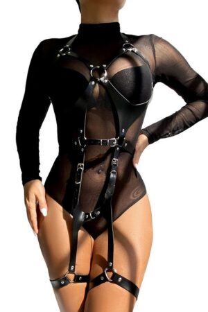 Lau-Fashion Strapsgürtel Damen Full Body Harness mit verstellbaren Riemen und Metallringen, sexy Dessous