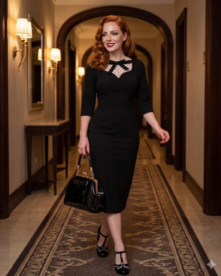 Schwarze Eleganz – Abendkleid mit Spitzenkragen